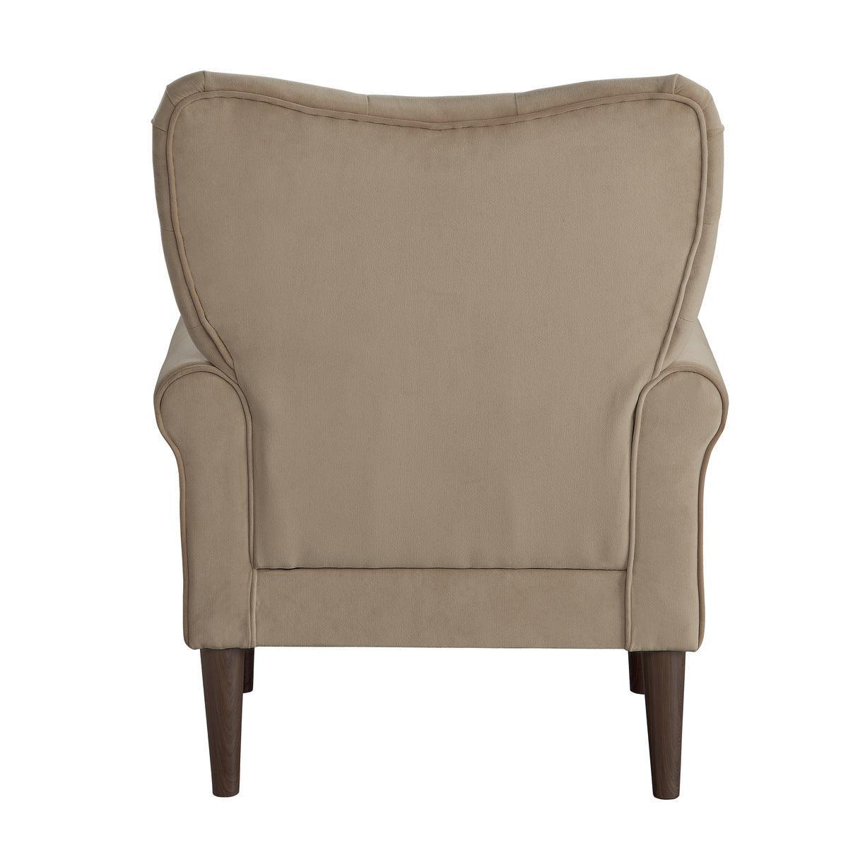 Kyrie Brown Traditional Solid Wood And Plywood Velvet Fabric Upholstered Tufted Accent Chair - Ella Furniture