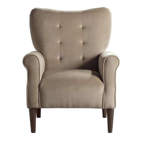 Kyrie Brown Traditional Solid Wood And Plywood Velvet Fabric Upholstered Tufted Accent Chair - Ella Furniture