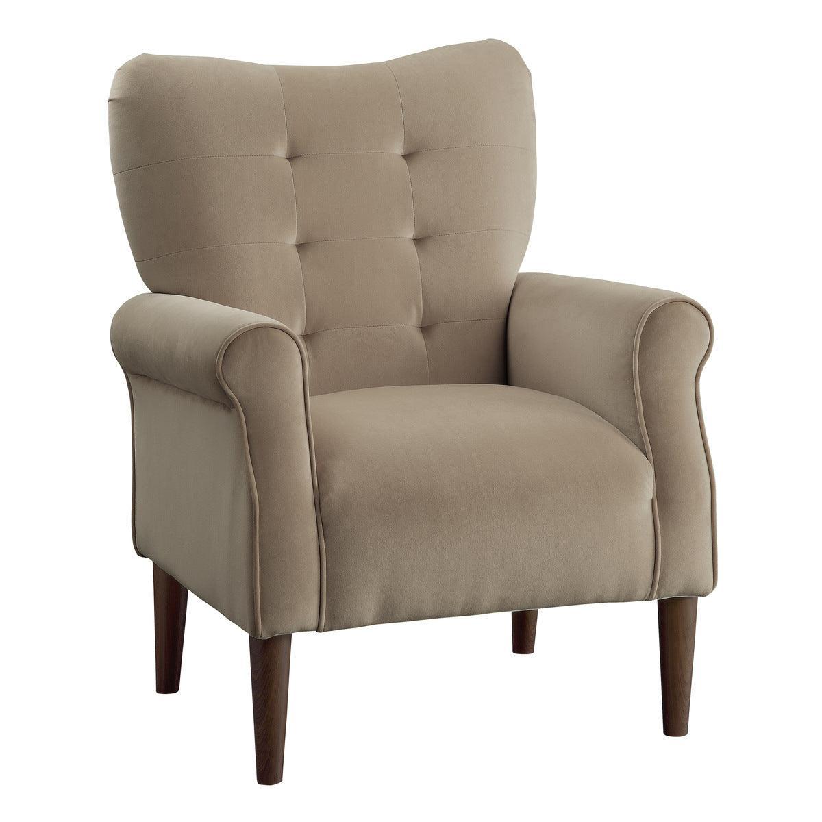Kyrie Brown Traditional Solid Wood And Plywood Velvet Fabric Upholstered Tufted Accent Chair - Ella Furniture