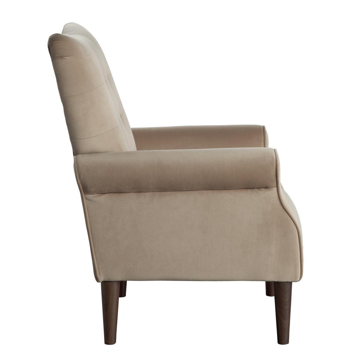 Kyrie Brown Traditional Solid Wood And Plywood Velvet Fabric Upholstered Tufted Accent Chair - Ella Furniture