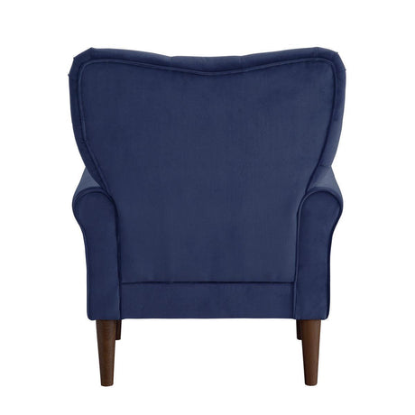 Kyrie Navy Blue Traditional Solid Wood And Plywood Velvet Fabric Upholstered Tufted Accent Chair - Ella Furniture