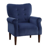 Kyrie Navy Blue Traditional Solid Wood And Plywood Velvet Fabric Upholstered Tufted Accent Chair - Ella Furniture