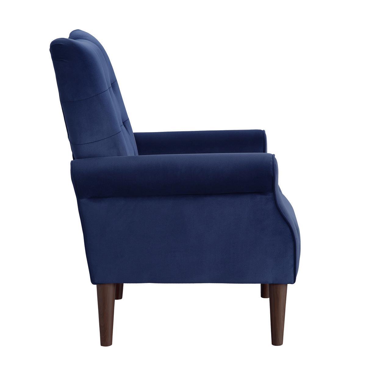 Kyrie Navy Blue Traditional Solid Wood And Plywood Velvet Fabric Upholstered Tufted Accent Chair - Ella Furniture