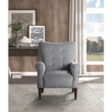 Kyrie Dark Grey Traditional Solid Wood And Plywood Velvet Fabric Upholstered Tufted Accent Chair - Ella Furniture