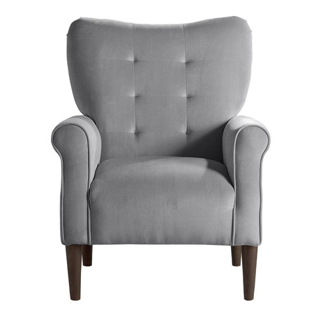 Kyrie Dark Grey Traditional Solid Wood And Plywood Velvet Fabric Upholstered Tufted Accent Chair - Ella Furniture