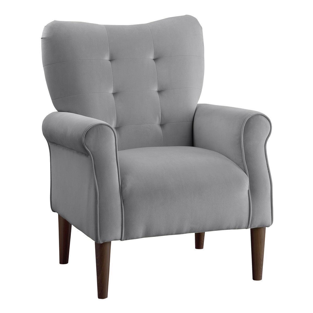 Kyrie Dark Grey Traditional Solid Wood And Plywood Velvet Fabric Upholstered Tufted Accent Chair - Ella Furniture
