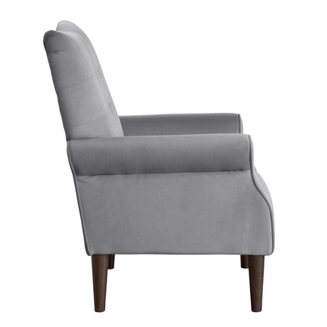 Kyrie Dark Grey Traditional Solid Wood And Plywood Velvet Fabric Upholstered Tufted Accent Chair - Ella Furniture