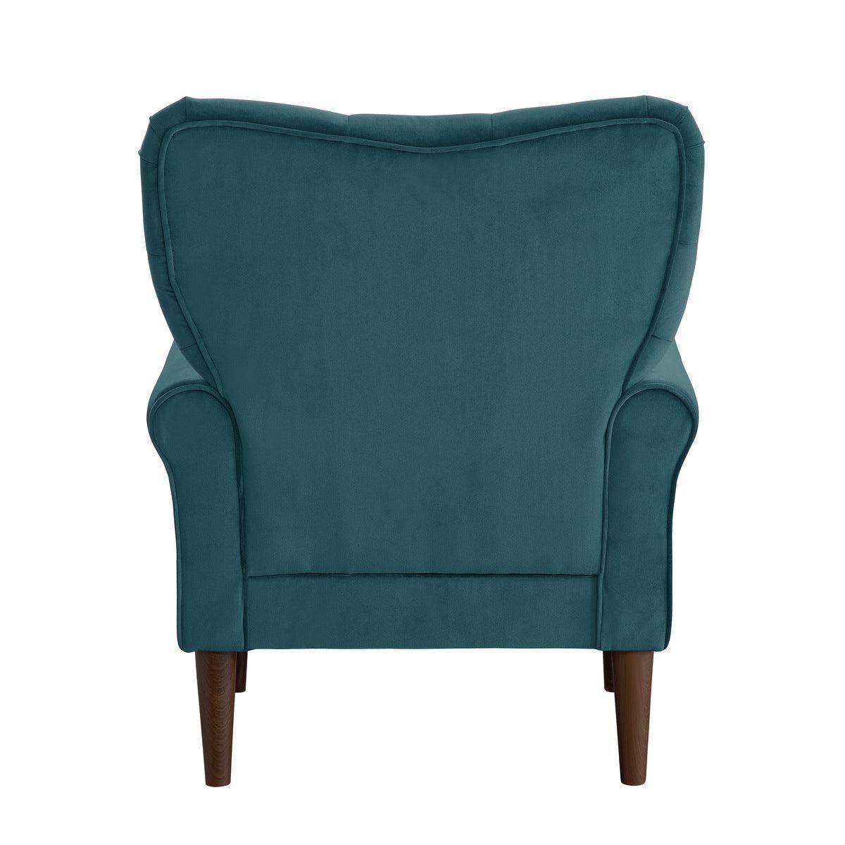 Kyrie Teal Traditional Solid Wood And Plywood Velvet Fabric Upholstered Tufted Accent Chair - Ella Furniture