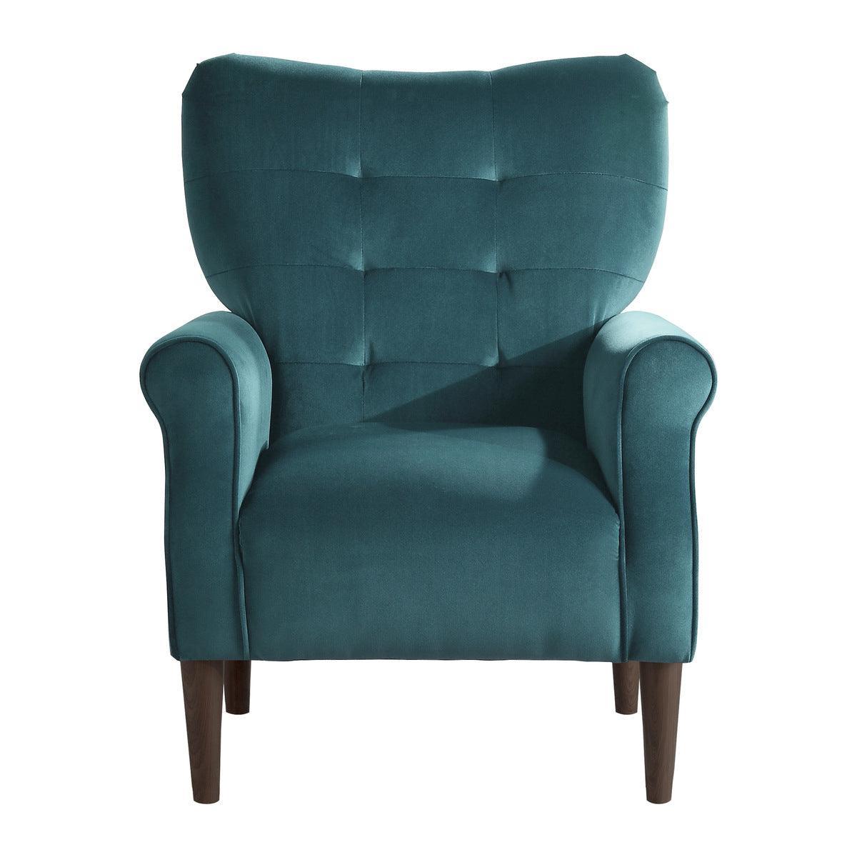 Kyrie Teal Traditional Solid Wood And Plywood Velvet Fabric Upholstered Tufted Accent Chair - Ella Furniture
