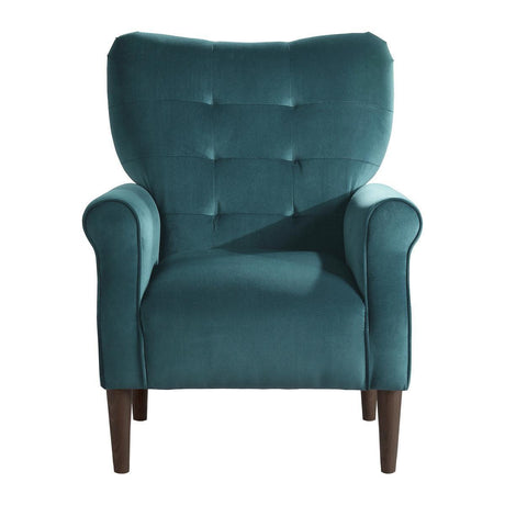 Kyrie Teal Traditional Solid Wood And Plywood Velvet Fabric Upholstered Tufted Accent Chair - Ella Furniture