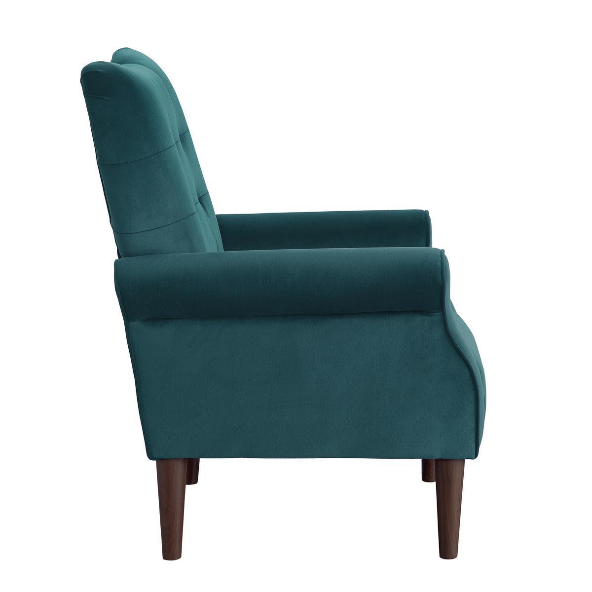 Kyrie Teal Traditional Solid Wood And Plywood Velvet Fabric Upholstered Tufted Accent Chair - Ella Furniture