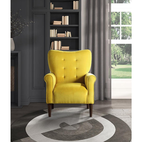 Kyrie Yellow Traditional Solid Wood And Plywood Velvet Fabric Upholstered Tufted Accent Chair - Ella Furniture