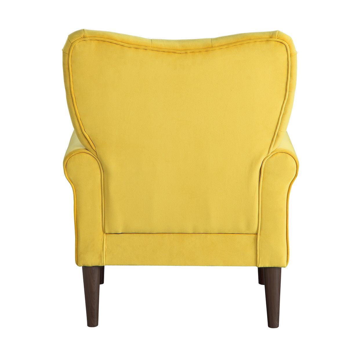 Kyrie Yellow Traditional Solid Wood And Plywood Velvet Fabric Upholstered Tufted Accent Chair - Ella Furniture