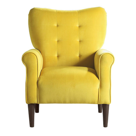 Kyrie Yellow Traditional Solid Wood And Plywood Velvet Fabric Upholstered Tufted Accent Chair - Ella Furniture