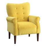 Kyrie Yellow Traditional Solid Wood And Plywood Velvet Fabric Upholstered Tufted Accent Chair - Ella Furniture