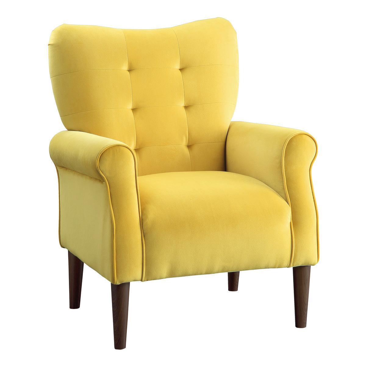 Kyrie Yellow Traditional Solid Wood And Plywood Velvet Fabric Upholstered Tufted Accent Chair - Ella Furniture