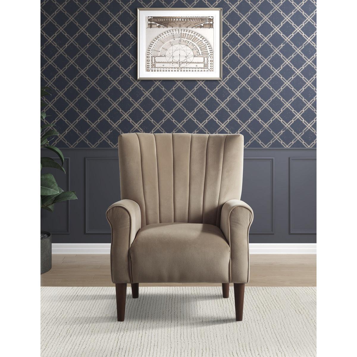 Urielle Brown Traditional Solid Wood And Plywood Velvet Fabric Upholstery Accent Chair - Ella Furniture