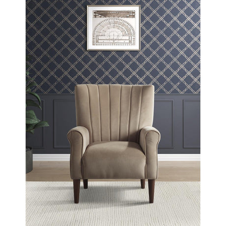 Urielle Brown Traditional Solid Wood And Plywood Velvet Fabric Upholstery Accent Chair - Ella Furniture
