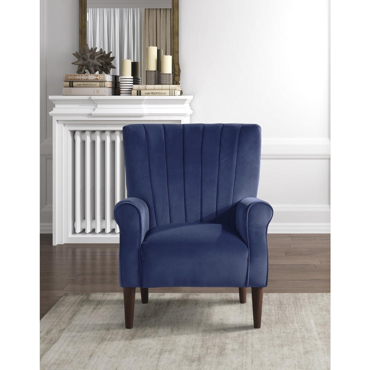 Urielle Navy Blue Traditional Solid Wood And Plywood Velvet Fabric Upholstery Accent Chair - Ella Furniture