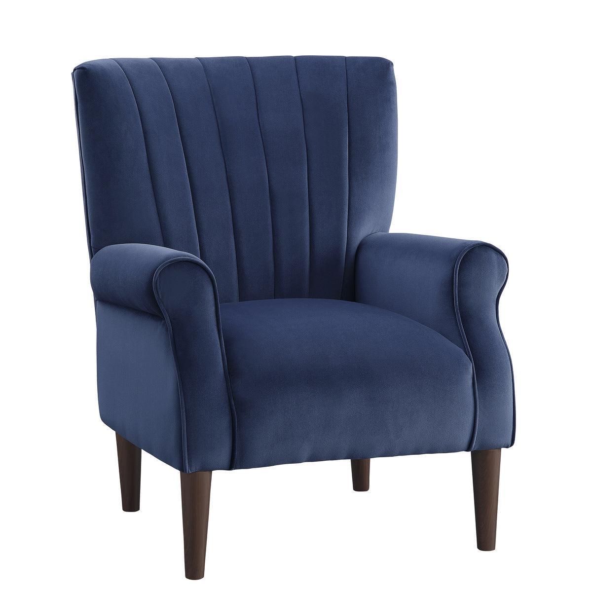 Urielle Navy Blue Traditional Solid Wood And Plywood Velvet Fabric Upholstery Accent Chair - Ella Furniture