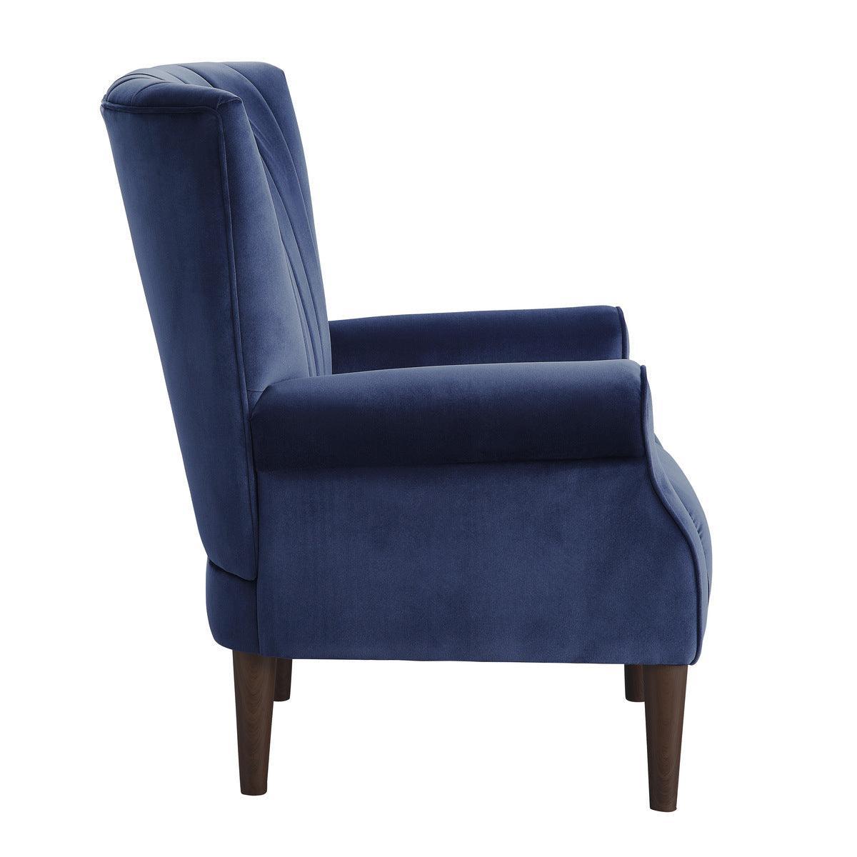 Urielle Navy Blue Traditional Solid Wood And Plywood Velvet Fabric Upholstery Accent Chair - Ella Furniture