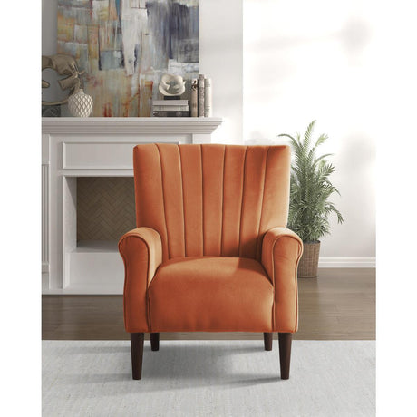Urielle Orange Traditional Solid Wood And Plywood Velvet Fabric Upholstery Accent Chair - Ella Furniture