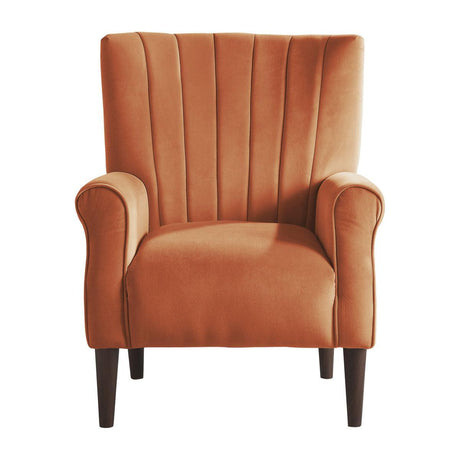 Urielle Orange Traditional Solid Wood And Plywood Velvet Fabric Upholstery Accent Chair - Ella Furniture
