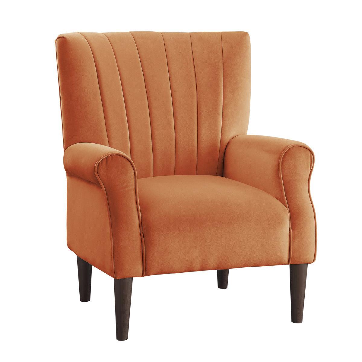 Urielle Orange Traditional Solid Wood And Plywood Velvet Fabric Upholstery Accent Chair - Ella Furniture
