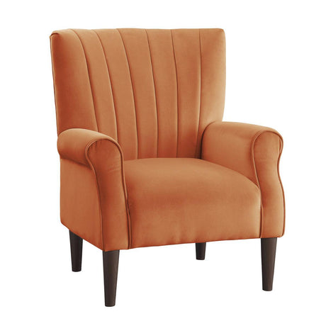 Urielle Orange Traditional Solid Wood And Plywood Velvet Fabric Upholstery Accent Chair - Ella Furniture