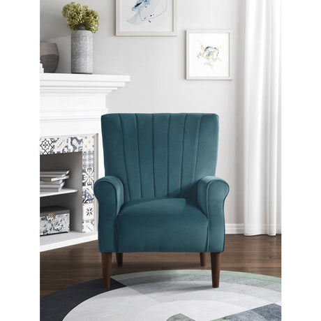 Urielle Teal Traditional Solid Wood And Plywood Velvet Fabric Upholstery Accent Chair - Ella Furniture