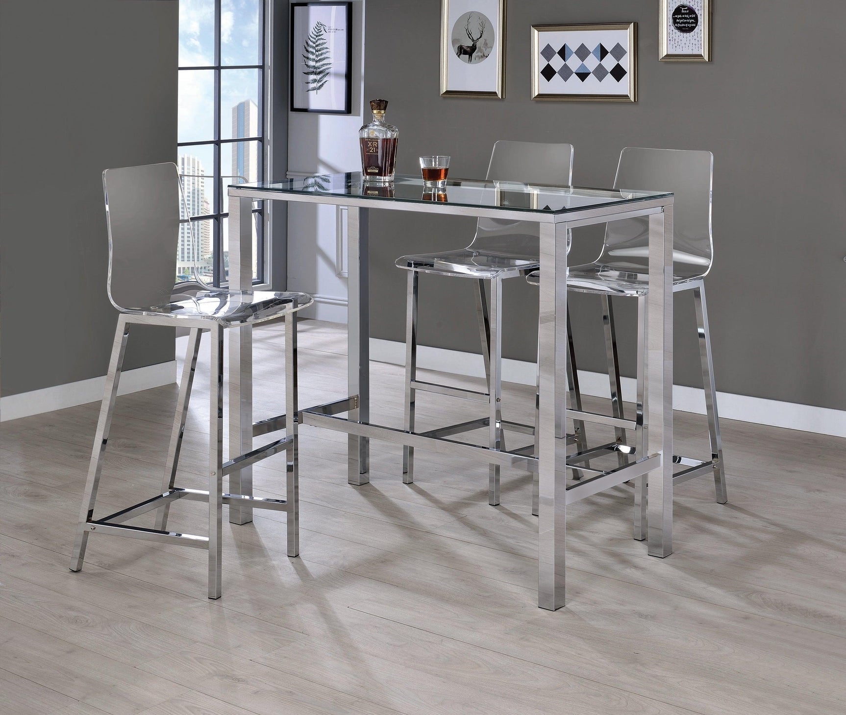 Tolbert Bar Table With Glass Top Chrome - Ella Furniture