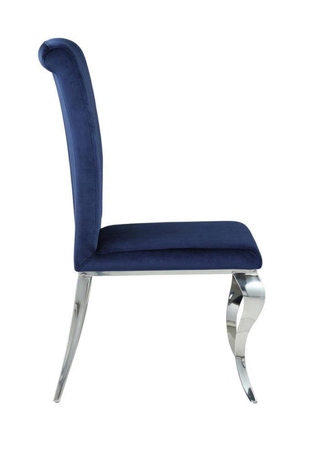 Betty Upholstered Side Chairs Ink Blue And Chrome (Set Of 4) - Ella Furniture