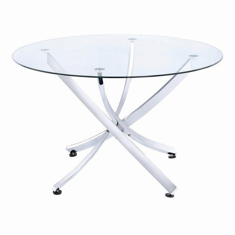 Beckham Round Dining Table Chrome And Clear - Ella Furniture