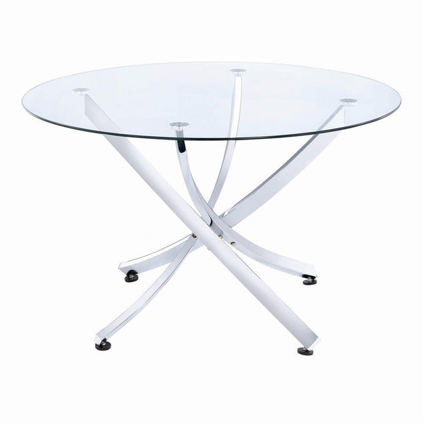 Beckham Round Dining Table Chrome And Clear - Ella Furniture