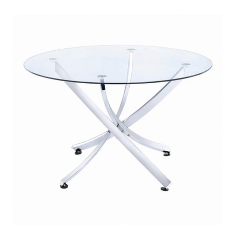 Beckham Chrome And Clear Circular Dining Room Set - Ella Furniture