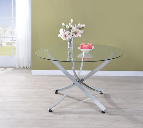 Beckham Chrome And Clear Circular Dining Room Set - Ella Furniture