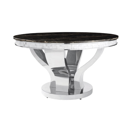 Anchorage Chrome And Black Circular Dining Room Set - Ella Furniture
