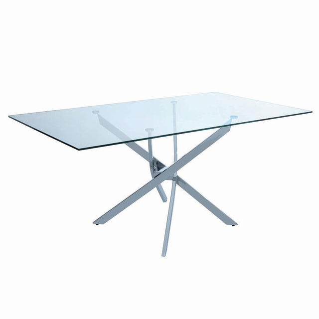 Carmelo X-shaped Dining Table Chrome And Clear - Ella Furniture