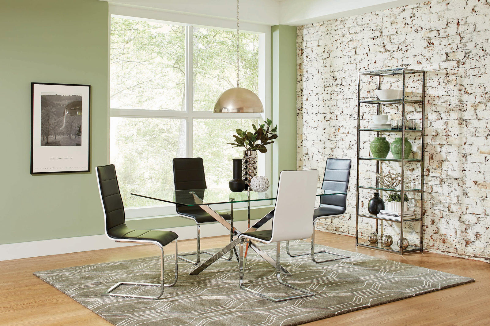Carmelo Chrome And Clear Rectangular Dining Room Set - Ella Furniture