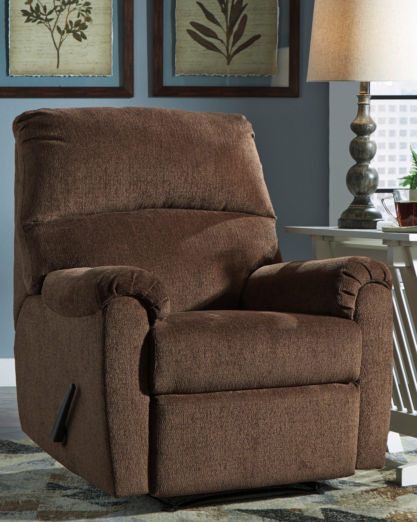 Nerviano Chocolate Chenille Recliner - Ella Furniture