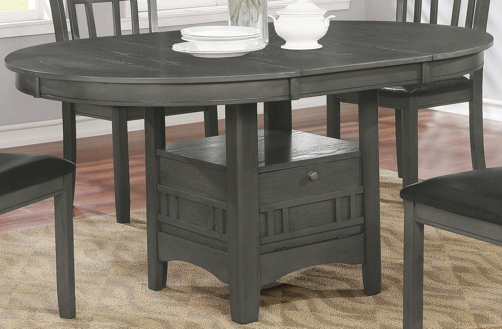 Lavon Medium Grey Storage Oval Dining Room Set - Ella Furniture