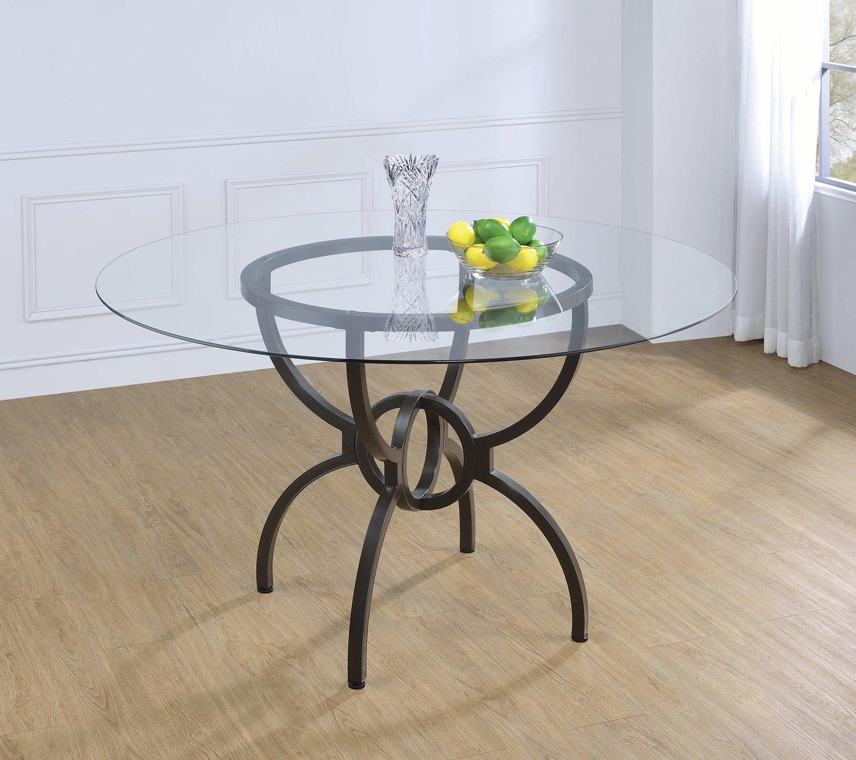 Aviano Base Gunmetal Circular Dining Room Set - Ella Furniture