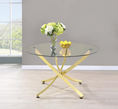 Beckham Round Dining Table Brass And Clear - Ella Furniture