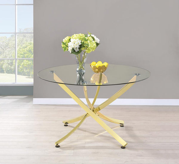 Beckham Round Dining Table Brass And Clear - Ella Furniture