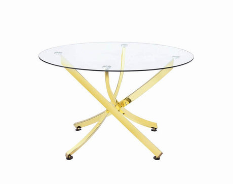 Beckham Round Dining Table Brass And Clear - Ella Furniture