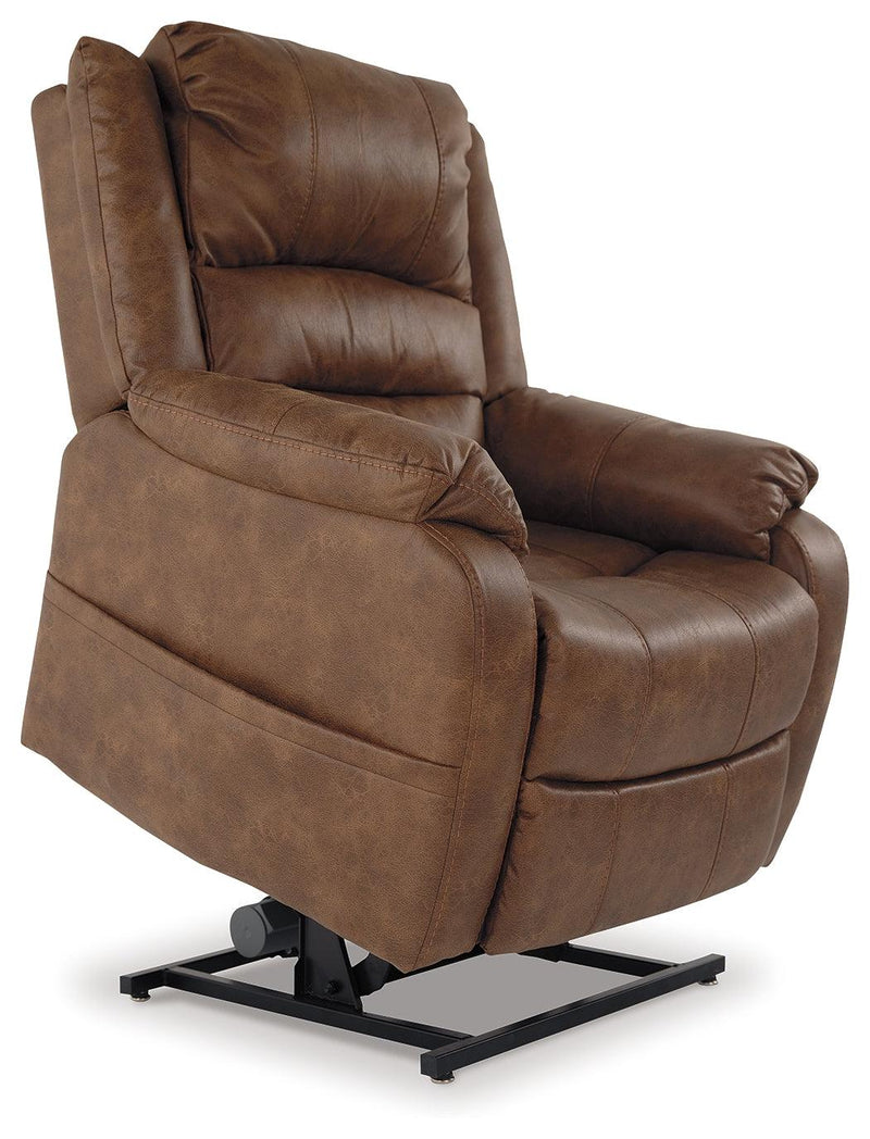 Yandel Saddle Faux Leather Power Lift Recliner - Ella Furniture