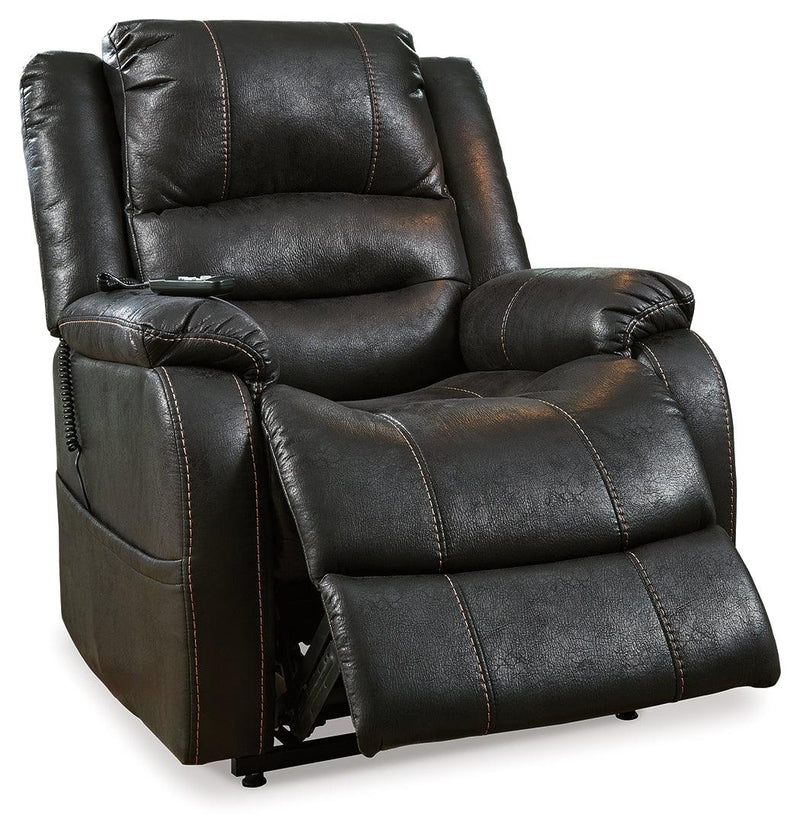 Yandel Black Faux Leather Power Lift Recliner - Ella Furniture