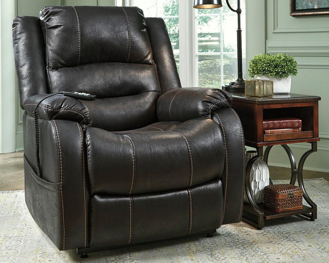 Yandel Black Faux Leather Power Lift Recliner - Ella Furniture