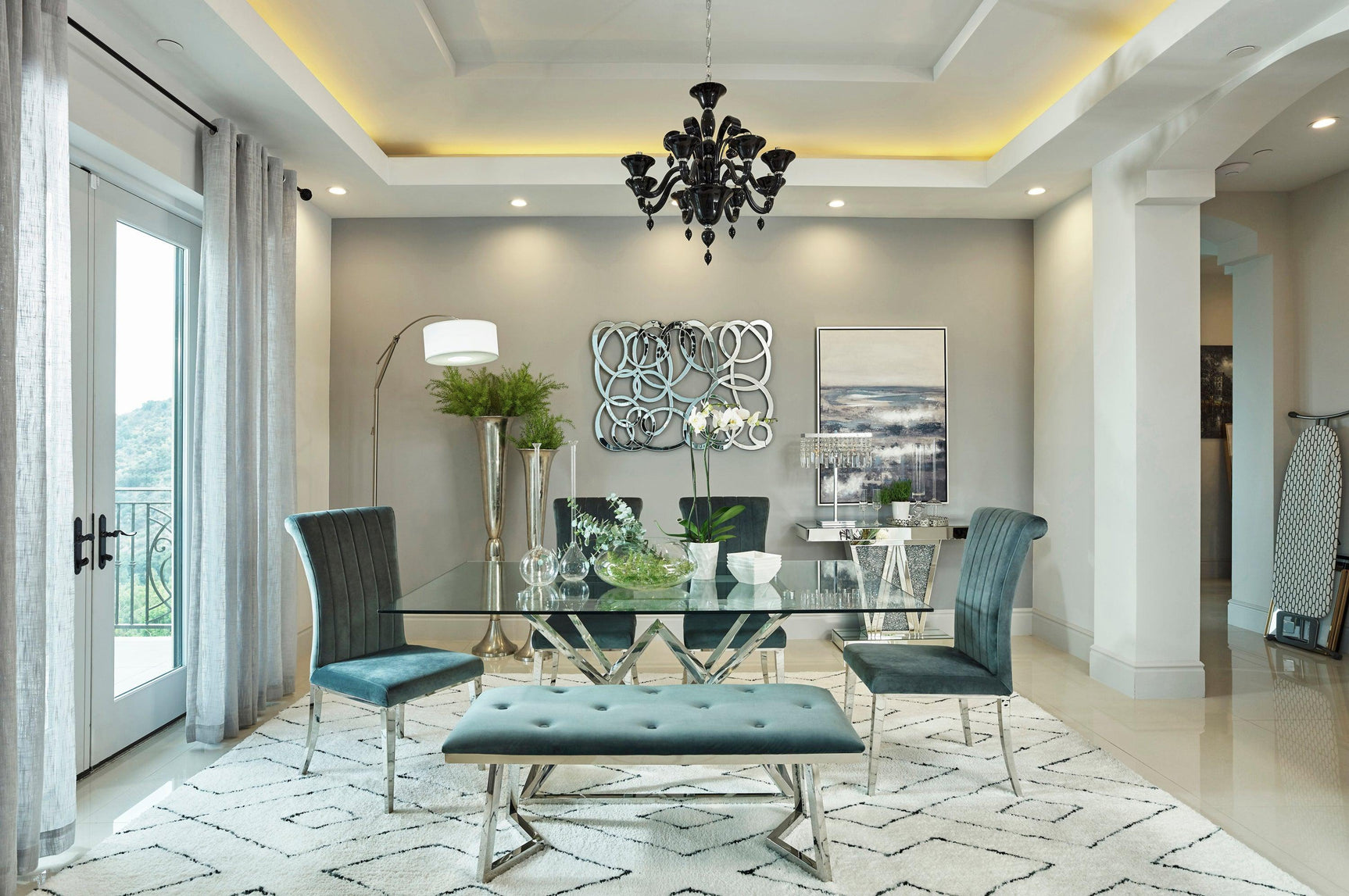 Beaufort Rectangle Glass Top Dining Table Chrome - Ella Furniture