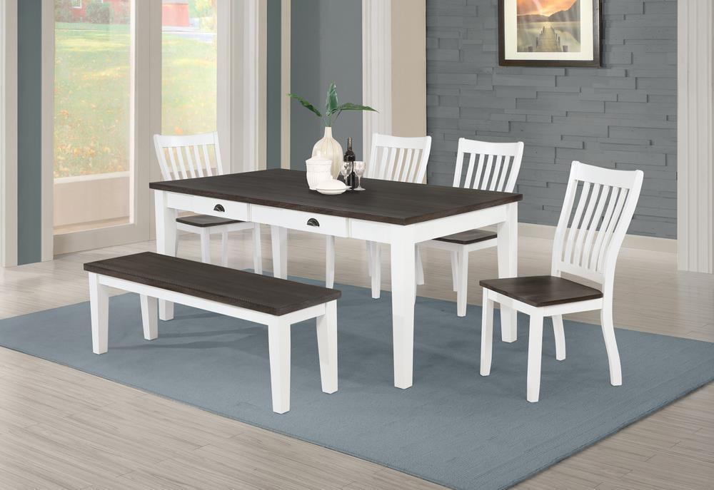 Kingman Espresso And White Rectangular Dining Room Set - Ella Furniture